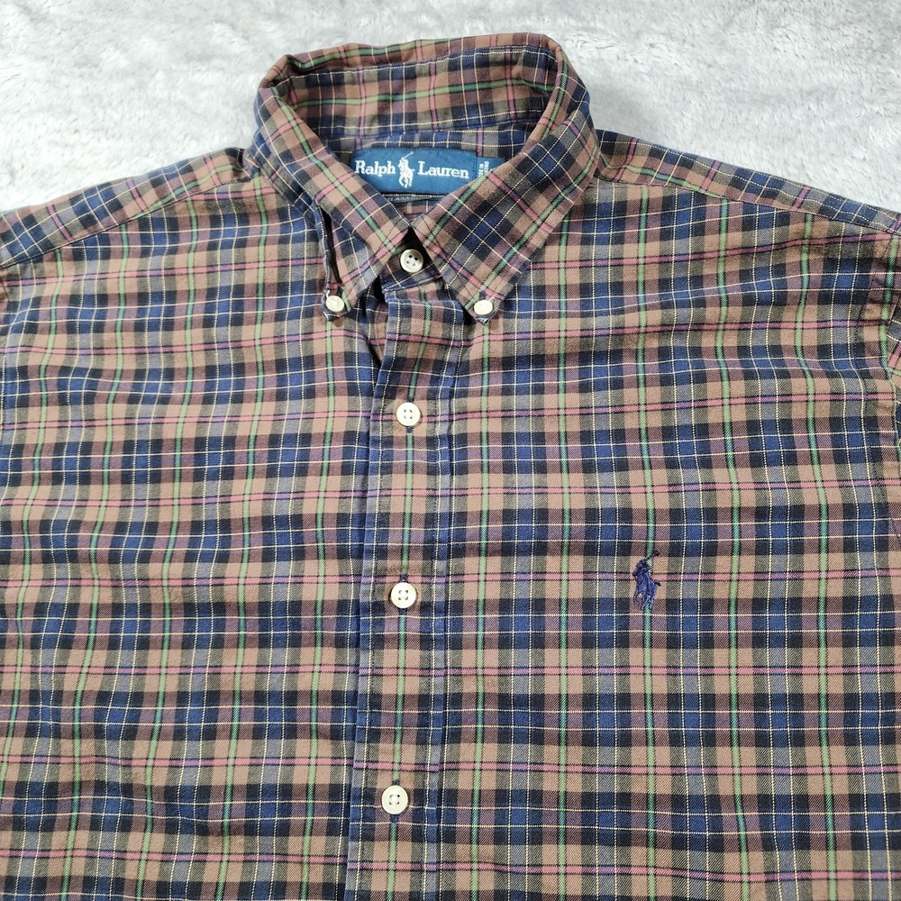 VINTAGE Ralph Lauren Shirt Mens Large Tartan Plaid Long Sleeve Classic Fit 90s - Picture 3 of 10